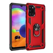 For Samsung Galaxy A31 Case, Military Grade 360 Degree Rotating Metal Magnetic Ring Car Mount Holder Kickstand Shockproof Heavy Duty Cover (Red)