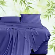 LINENOVA Bamboo Sheets Set Queen Size,100% Cooling Bamboo Sheet Set for Hot Sleepers, Moisture Wicking Bed Sheets with 40cm Deep Pocket, Silky Soft Bedding Sheets (Queen, Navy)