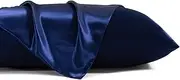 STFRBTH Satin Pillowcase for Hair and Skin - Standard Size Set of 2 - Navy Blue Breathable Soft Pillow Case with Envelope Closure, Similar to Silk Pillow Cover, 20x26 Inches