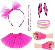 [WESIEVYA] Retro Dress up Accessories Lace Kit s Party Favors Beads Necklace Vintage Earrings s Costume Accessories Outfits Bead Necklace s Fancy Dress s Gloves Rosy