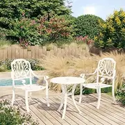 3 Piece Bistro Set Cast Aluminium White, Garden Furniture Sets