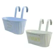 Metal Hanging Flower Pots Double Hook Bucket Planter for Railing Fence Balcony