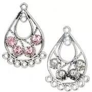 2 Antiqued Silver Pewter Teardrop Earrings Made with Pink Swarovski Crystals *