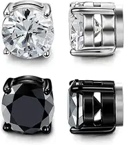 [YADOCA] 2-8 Pairs Stainless Steel Magnetic Stud Earrings for Men Women No Piercing Cubic Zirconia Mens Clip on Earrings