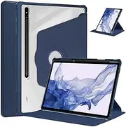 Rotating Case for Samsung Galaxy Tab S9+ Plus 12.4-Inch 2023 Release with Pencil Holder, 360 Degree Rotation Protective Stand Cover Clear Back, Auto Wake/Sleep (Dark Blue)