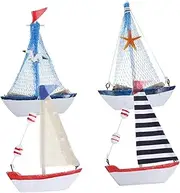 RORPOIR 4pcs Mediterranean Style Boat Ornament Mini Sailboat Model for Home Decor Tabletop Decoration (Random Style)