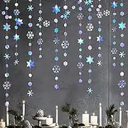 Clearance 52Ft Winter Wonderland Party Decoration Iridescent Snowflake Garland Holographic Paper Snowflake Streamer for Winter Onederland Christmas Frozen Birthday Wedding Bridal Shower Party Supplies