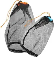 GOOHOCHY 2Pcs Drawstring Travel Storage Bags Lightweight Mesh Clothes Carrier for Organizing Luggage Dust Clothes Container for Sleeping Bags Travel Essentials