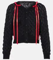 [Simone Rocha] Simone Rocha Bow-detail open-knit wool-blend cardigan AU 10 black