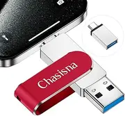 256GB Phone Memory Stick, 3-in-1 Memory Stick for Phone, Pad, PC and Android, USB Stick with iOS, Type-C and USB Connection (Red)