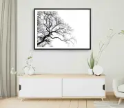 Silhouette Tree Print, Branch Wall Art,B&W Tree Framed Leafless Wall Art,Natural