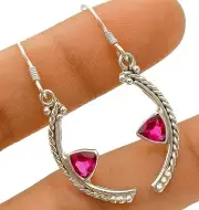 Natural Rubellite Tourmaline 925 Solid Sterling Silver Earrings Jewelry @B17-8