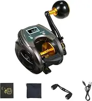 USB Rechargeable Carbon Fiber Baitcasting Reel 9+1BB Electric Fishing Reel with Display High Speed 6.4: 1 Gear Ratio Magnetic Brake System Baitcaster Reel for Right Hand