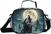 Howling Wolf Moon Insulated Lunch Box for Women Men - Ideal for Work, Picnics - Includes Adjustable Shoulder Strap