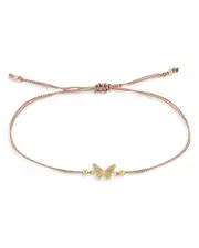 Zoe Chicco 14K Yellow Gold Midi Bitty Butterfly Light Pink Cord Bracelet