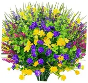 12 Bundles Artificial Flowers Lifelike No Fade UV Resistant Mixcolor-12 Bundles