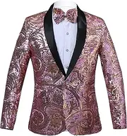 [JEShifangjiusu] Men's Clothing Casual Suit Tuxedo Coat 1 Button Long Sleeve Dinner Suit Coat And Tie Suit, Pink, L