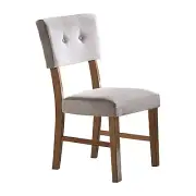 Classic Light Oak Finish Dining Chairs Set of 2 Button-Tufted Gray Upholstery Mi