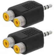 2 Pcs 3.5mm 1/8" Stereo Plug to 2 RCA Jack Adapter Audio Converter Y Splitter