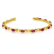7" 14K Yellow Gold Natural Oval Ruby & Diamond Tennis Bracelet TB915X-07