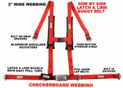 POLARIS RZR 2" SEAT BELT HARNESS RACE HARNESS 4 POINT LATCH RED CHECKERBOARD