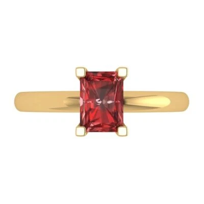 1Ct Emerald Cut Natural Garnet Solid 14K/18K Gold Solitaire Engagement Ring