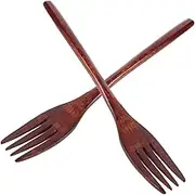 TEMPNAP 2pcs Wooden Salad Mixing Forks Kitchen Fork Utensils Small for Appetizers