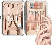 Yjkedfh Manicure Kit For Women, Set Of 18 Nail Clippers Toenail Clippers Kit, Stainless Steel Portable Thick Nail Scissors Toiletries With Luxurious Travel Case For Men Women Parent