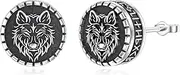 [OKROKTOT] Wolf Earrings 925 Sterling Silver Viking Earrings Runic Viking Jewelry for Men and Women, one size, Sterling Silver, Agate