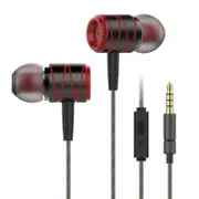 Metal 3.5mm Wired Control In-ear Heavy Bass Earphone Headphone with Mic for iPhone Samsung Xiaomi BLACK-RED COLOR
