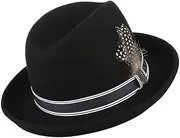 TX GIRL Curved Short Brim Fedora Wool Polyester Men Jazz Classic Fedora Hat Autumn Winter Fedora (Color : Black, Size : 58CM)