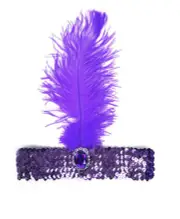 1920s FLAPPER HEADBAND Headpiece Feather Sequin Charleston Costume Gatsby Dance - Purple