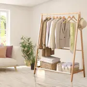 Levede Clothes Rack Wooden Wardrobe Garment Coat Hanging Rail Shoe Storage 120cm