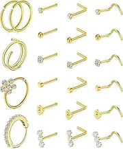 [vcmart] Nose Rings 18g 20g Nose Rings for Women Surgical Steel Nose Rings Hoops Nose Studs Nose Piercings Silver Rose Gold Nose Piercing Jewelry
