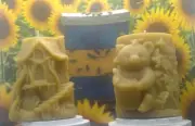 Handmade 100% Pure Beeswax Pillar Candle Shape of Cabin or Honey Bear