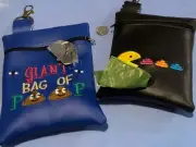 2 New Dog Poo Bag Holders PAC POO + Giant bag of Poop clip zip roll bags humor