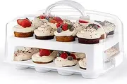 MosJos Cupcake Carrier 24 Count - Sturdy Cupcake Holder with Lid & 2 Handles, Stylish Two-Tier Cupcake Carrier/Stand, Spacious 3.5” Top & Bottom Tray
