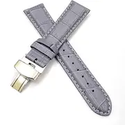 [g24] 22mm Genuine Leather Gray With White Stich Watch Band Strap for Men and Women | Comfortable and Durable Material | Deployment Silver Buckle-A2