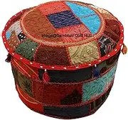 Multi Decorative Multi Patch Indian Hippie Embroidery Vintage Cotton Floor Pillow & Cushion Patchwork Bean Bag Chair Cover Boho Bohemian Hand Embroidered Handmade Pouf Ottoman Cover (18X13 inch)