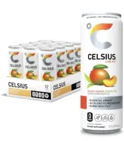 CELSIUS Energy Drink 12 Fl Oz, Sparkling Peach Mango Green Tea (Pack of 12)
