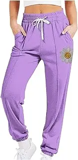 [Generic] Womens Sweat Pants Trendy Daisy Graphic Sweatpants Baggy Cinch Bottom Lounge Pants Y2K Drawstring Jogger Trousers