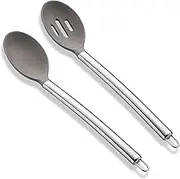 Silicone Cooking Spoon Set - Solid and Slotted Spoons With Heat Resistant Handles for Nonstick Cookware - Dishwasher Safe, Easy to Clean