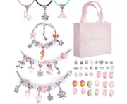 Pink 63PCS Bracelet Making Kit Beads Jewellery Charms Pendant Set Craft Gift For Kids Girls