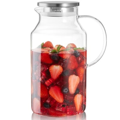 1 Gallon Glass Pitcher with Lid and Spout, Glass Water Carafe for Hot/Cold Wa...
