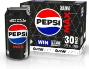 Pepsi Max Zero Sugar Cola Soft Drink, 30 x 375ml