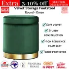 Round Velvet Ottoman Foot Stool with Storage Foot Rest Padded Seat Footstool Gre