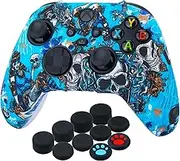 YoRHa Transer Printing Silicone Thickened Cover Skin Case for Xbox Series X/S Controller x 1(Witch) with Thumb Grips x 10