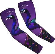 [FSCEV] Purple Peacock Pattern Sun Protection Arm Sleeves Outdoor Essentials Cooling Compression Golf Hiking Cycling