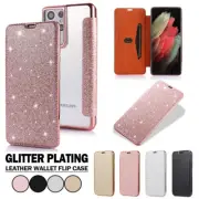 For Samsung S21 S20 Ultra S10 S9 S8 Plus Glitter Case Leather Wallet Flip Cover