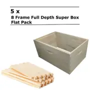 5 x 8 Frame Full Depth Beehive Super Bee Hive Box Dovetail Joint Boxes Supers